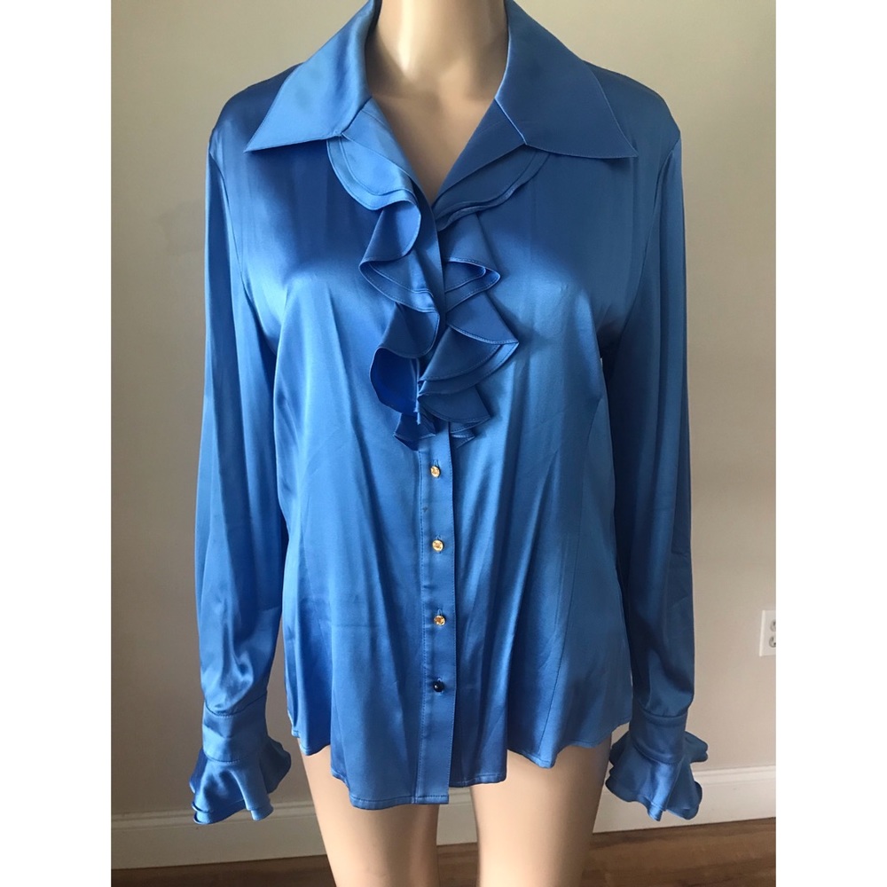 St. John Blue Long Sleeve Blouse